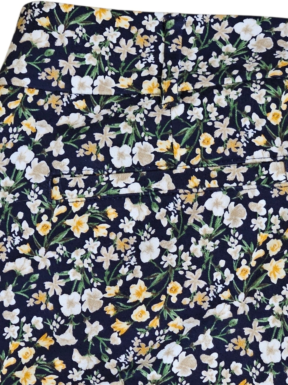 Women's Navy Floral Print Stretch Dress Pants - Picture 3 of 7